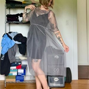 Elegant Sheer Overlay Dress in Gray